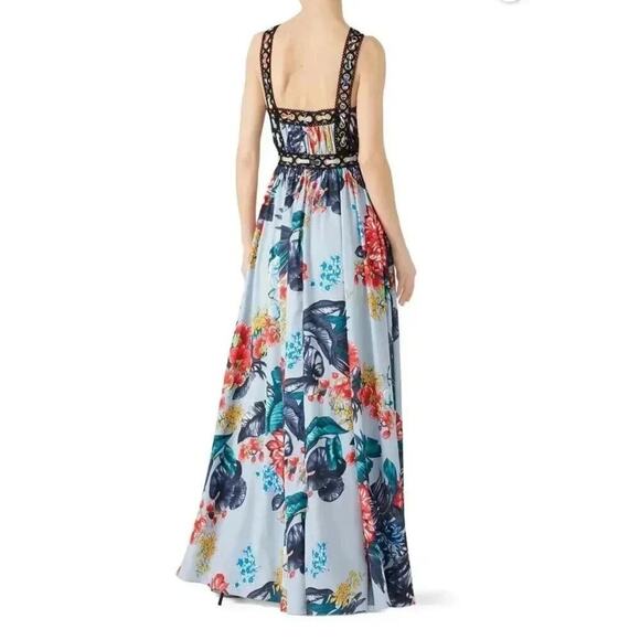 Badgley Mischka Floral Grommet Maxi Halter Size 4 Wedding Guest Vacation - Picture 2 of 12